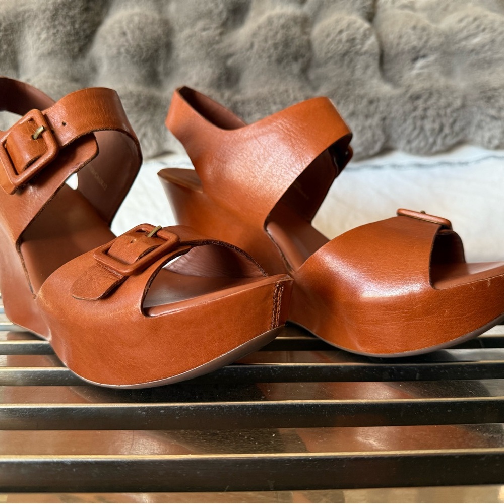 Kork-Ease Women's Brown Leather Wedge Sandals